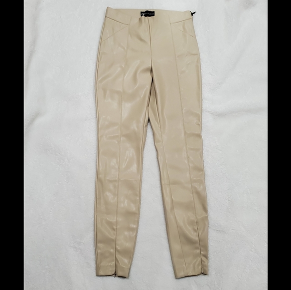 Faux Leather Cream Pants - Picture 4 of 9